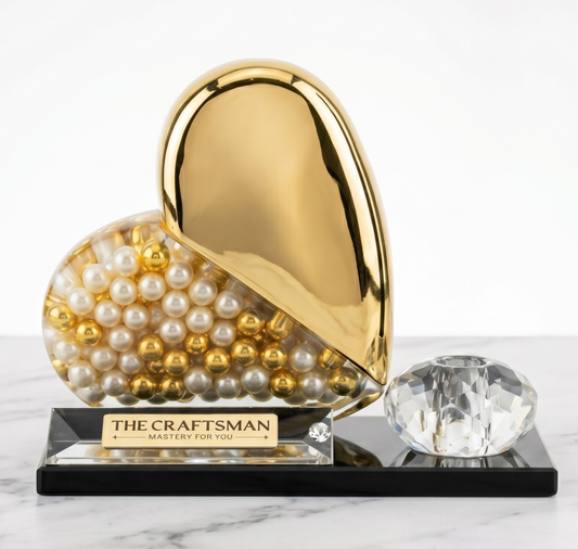 Golden Glass Heart Crystal Decor
