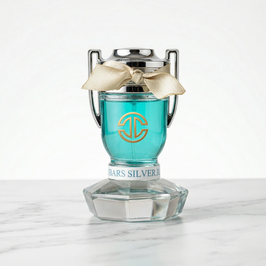Blue trophy shaped perfume bottle with Fragrance of waterfall also doubles as a paper weight