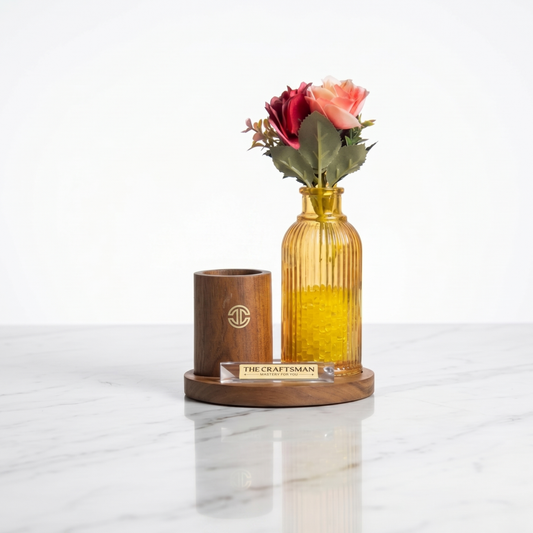 Wooden Desk Organizer With Aroma Vase