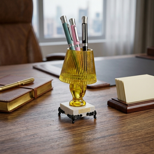 Glass Face Lamp Pen Stand