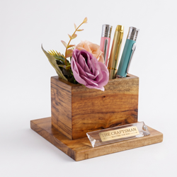 Wooden Desk Organizer With Flowers