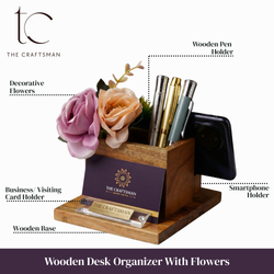 Wooden Desk Organizer With Flowers