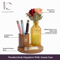 Wooden Desk Organizer With Aroma Vase