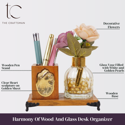 Harmony Of Wood And Glass Desk Organizer