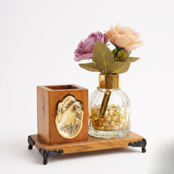 Harmony Of Wood And Glass Desk Organizer