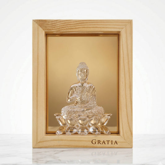 Crystal Buddha Pine Wood Frame
