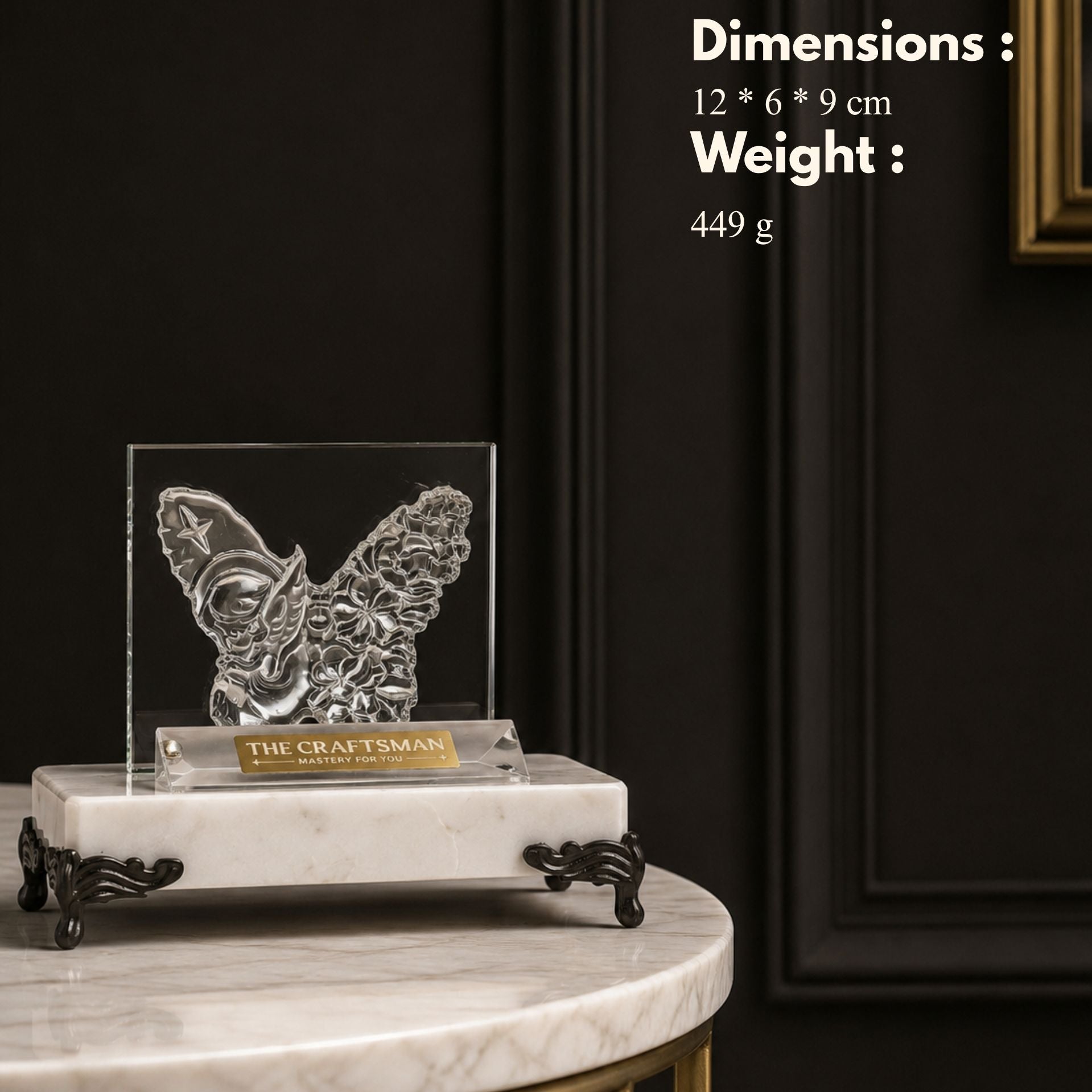 Angel butterfly marble decor lifestyle shot on wooden desk by The Craftsman