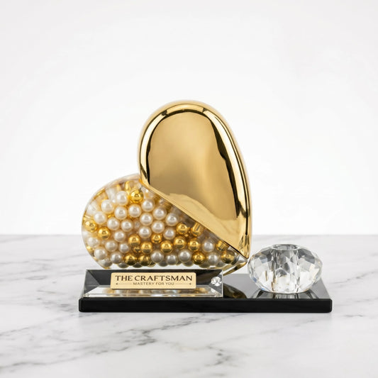 Golden Glass Heart Crystal Decor