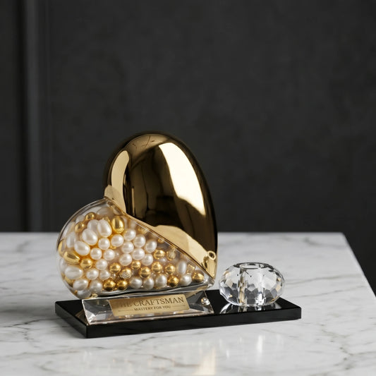 Golden Glass Heart Crystal Decor