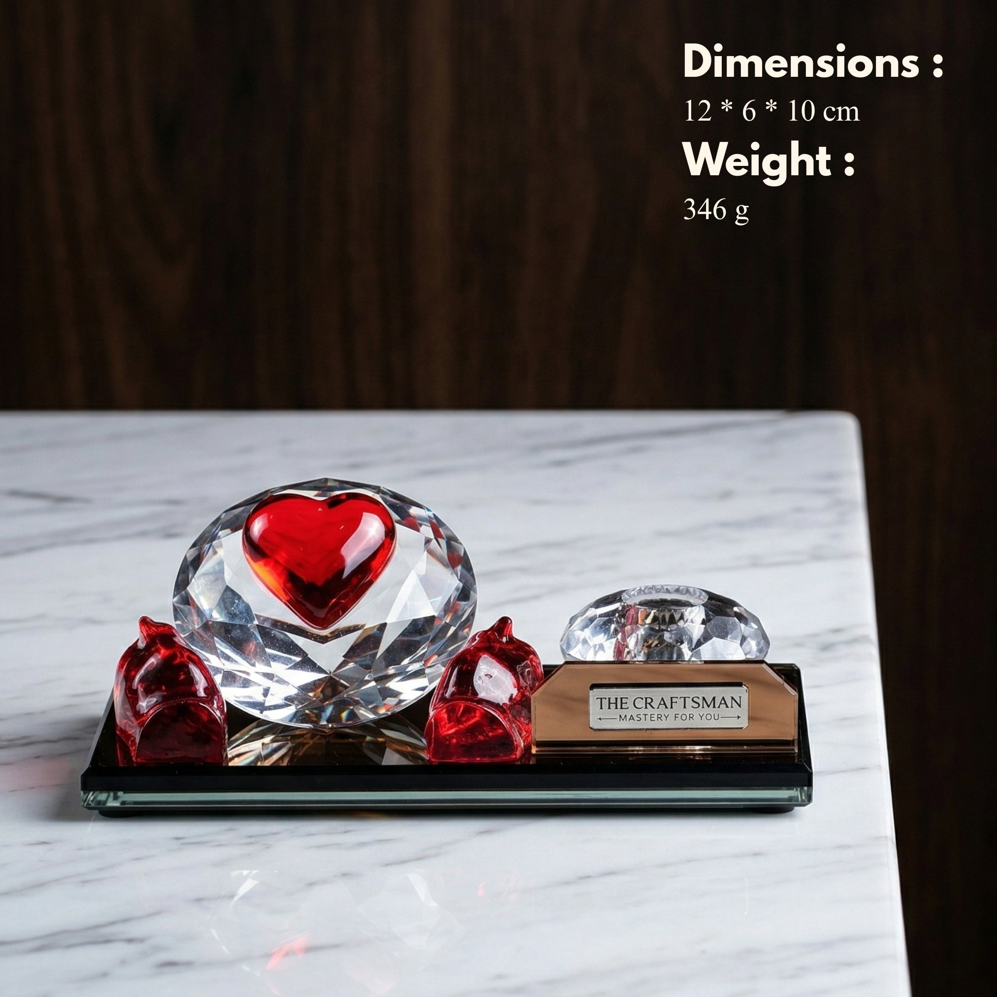 Red heart crystal pen stand desk decor lifestyle shot by The Craftsman