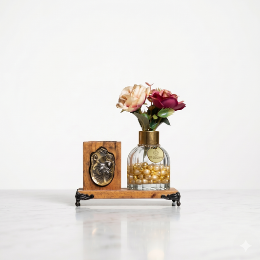 Harmony Of Wood And Glass Desk Organizer