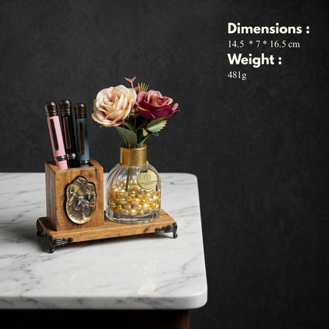 Harmony Of Wood And Glass Desk Organizer