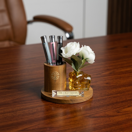 Wooden Desk Organizer With Flower's On Hand