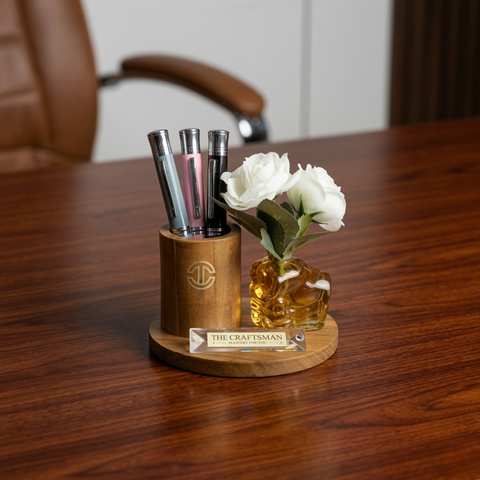 Wooden Desk Organizer With Flower's On Hand