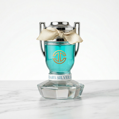 Blue trophy shaped perfume bottle  with Fragrance of waterfall also doubles as a paper weight  