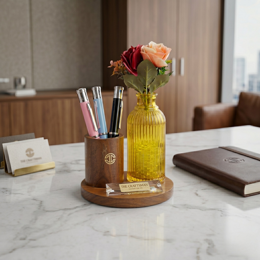Wooden Desk Organizer With Aroma Vase