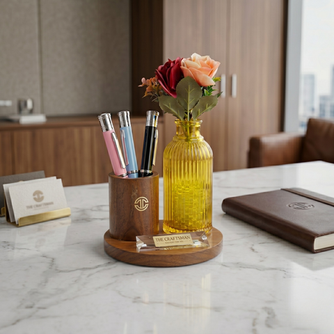 Wooden Desk Organizer With Aroma Vase