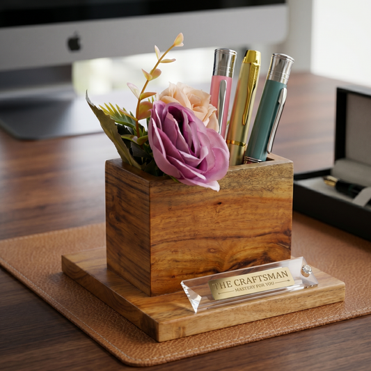 Wooden Desk Organizer With Flowers