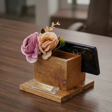 Wooden Desk Organizer With Flowers