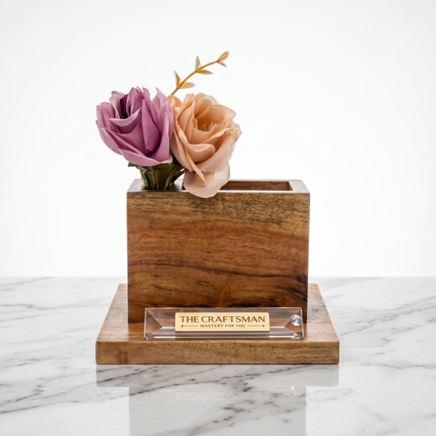 Wooden Desk Organizer With Flowers