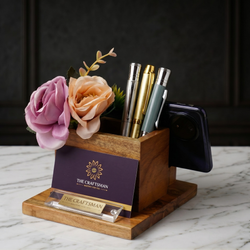 Wooden Desk Organizer With Flowers