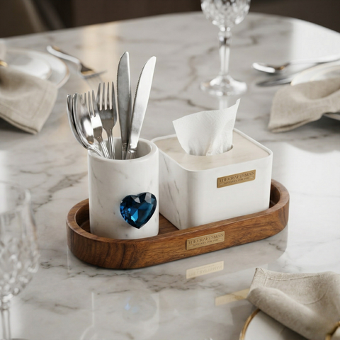 Marble & Wood Dining Organizer