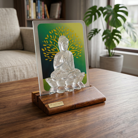 Meditating Buddha On Wood Base