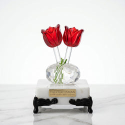 Crystal tulip glass figurine desk decor front view on marble surface by The Craftsman